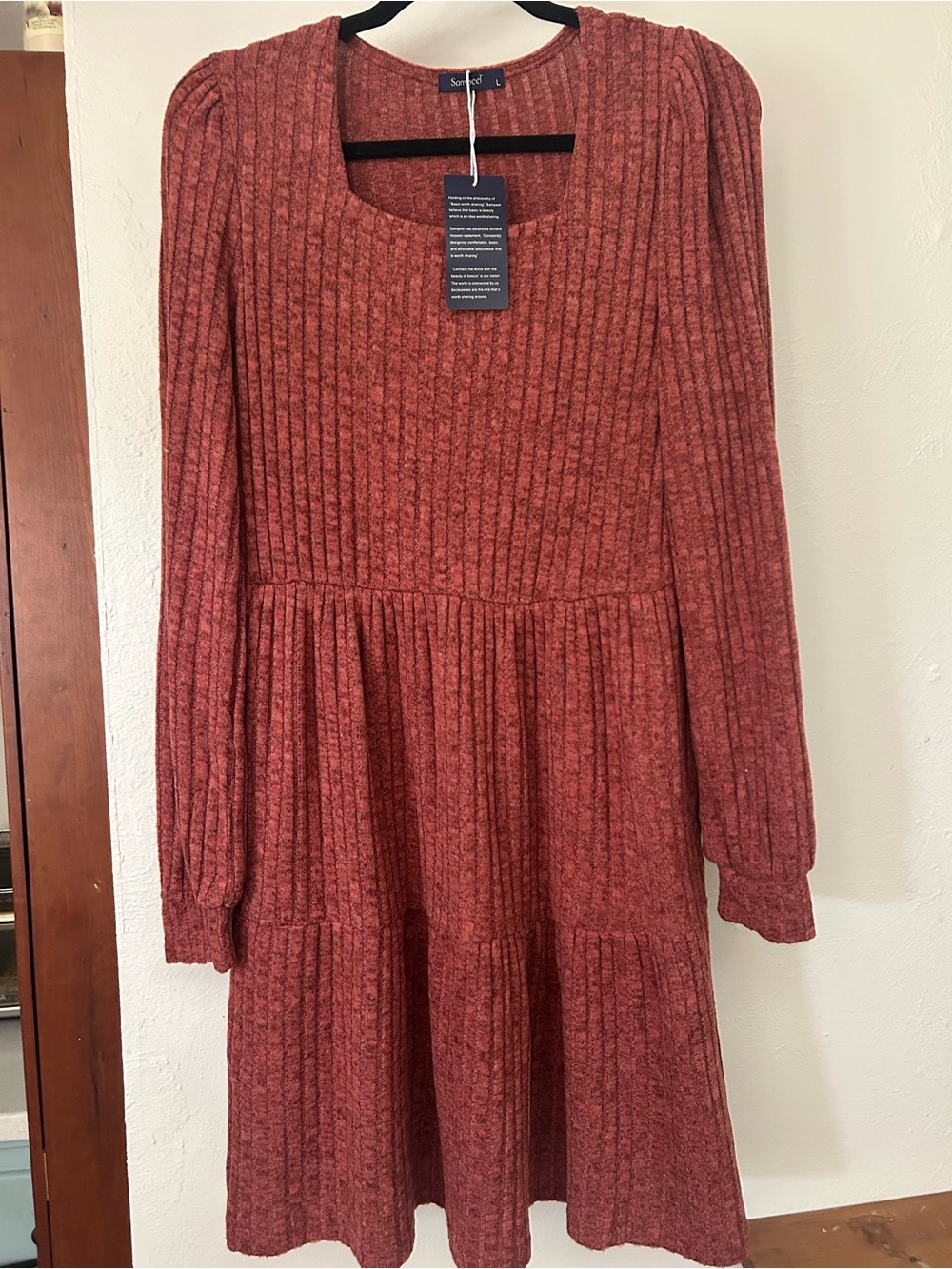 Sampeel Rust Red Ribbed Knit Dress